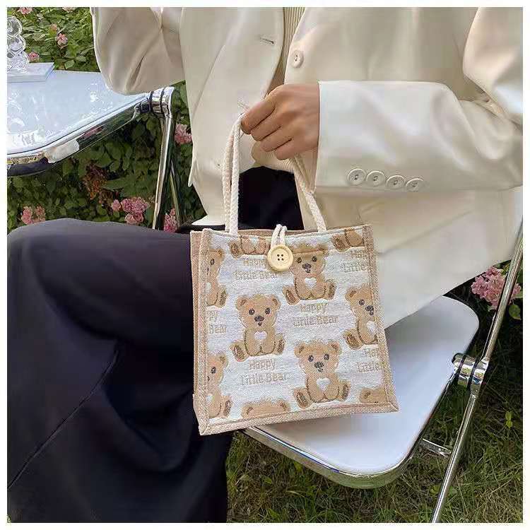 Cute Bear Canvas Tote Bag for Women and Students