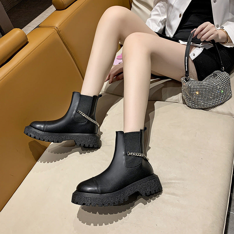 Women's Chain Thick-Soled Casual Short Boots