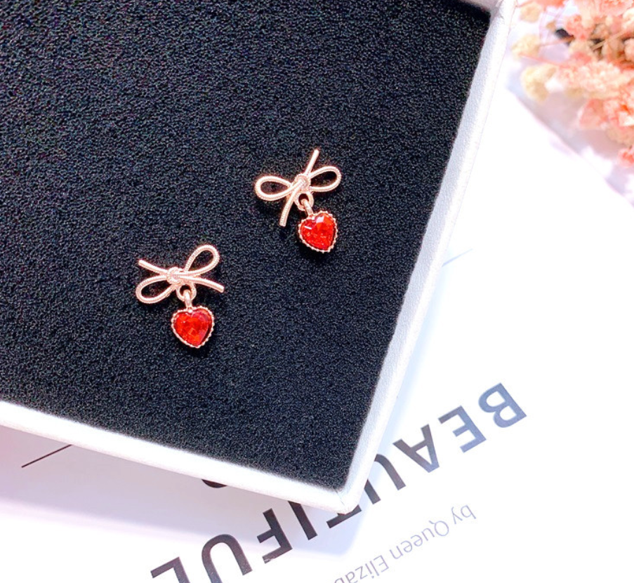 Heart Bow Earrings (Heart and Bow Design)