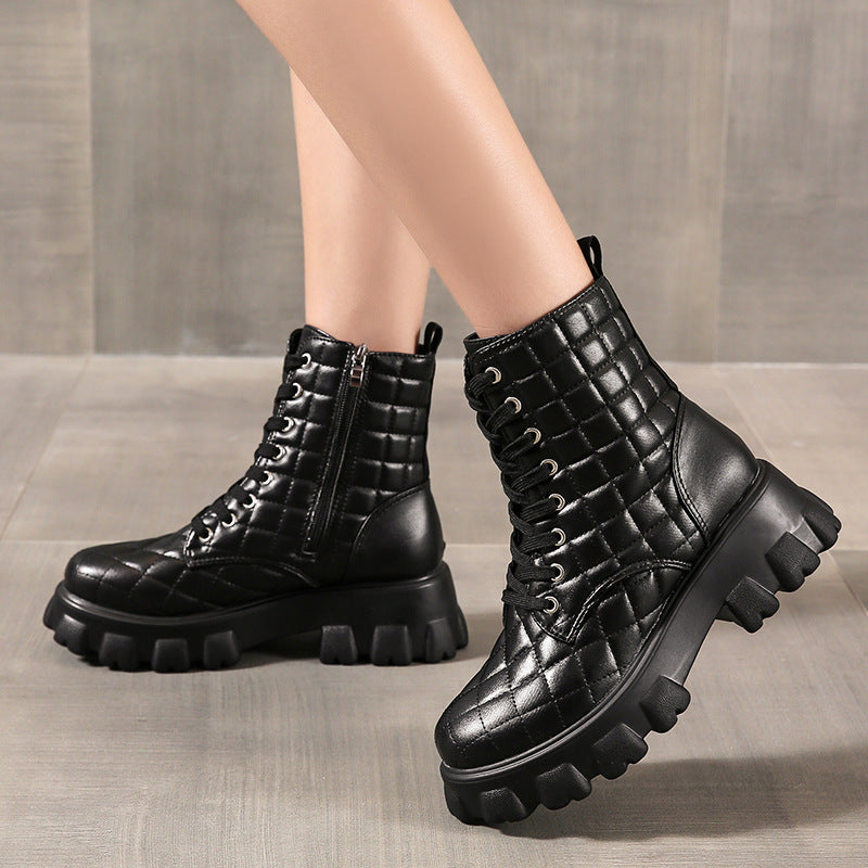 Plus Size Lace-Up Thick Sole Motorcycle Boots