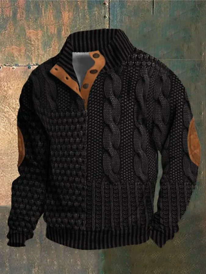Men's Digital Vintage Printed Stand Collar Sweater