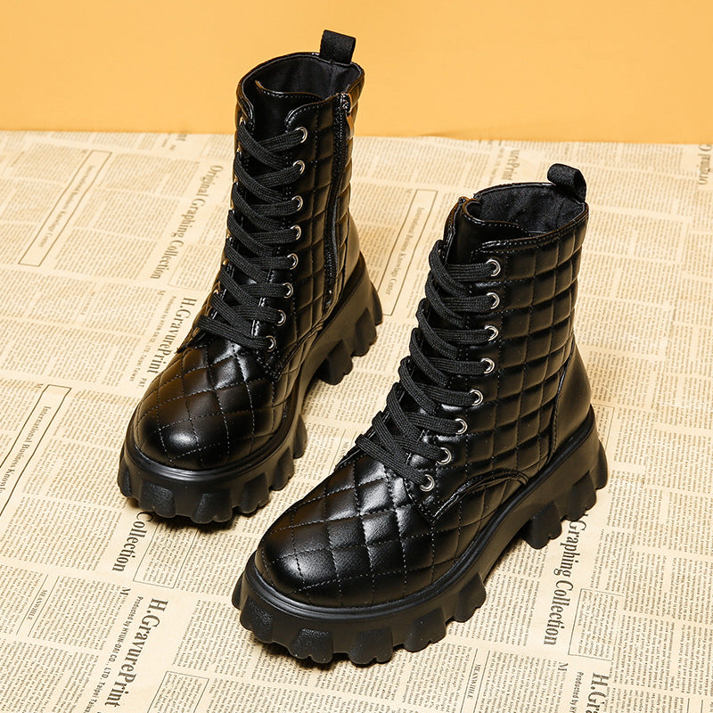 Plus Size Lace-Up Thick Sole Motorcycle Boots