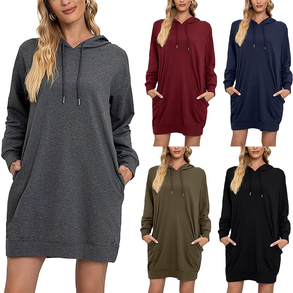 Hooded Mid-Length Lace-Up Long-Sleeved Sweater