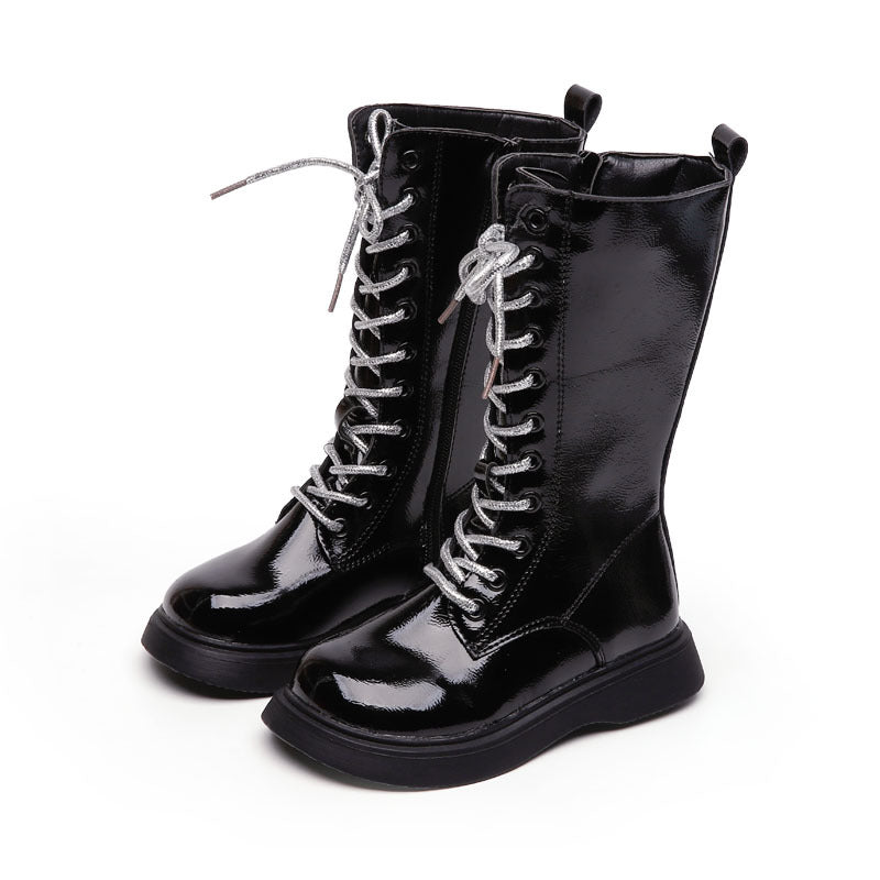 High-Top Long Martin Leather Boots for Girls