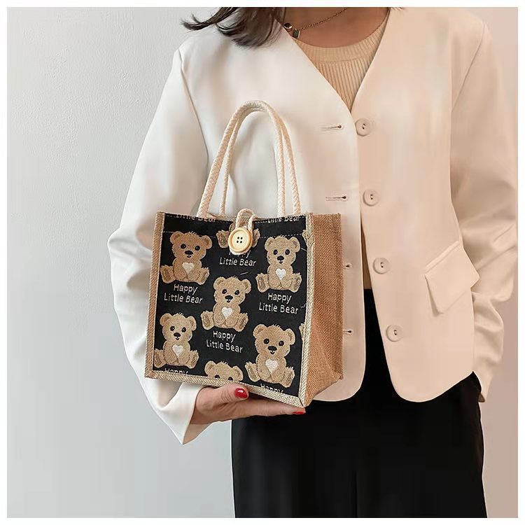 Cute Bear Canvas Tote Bag for Women and Students