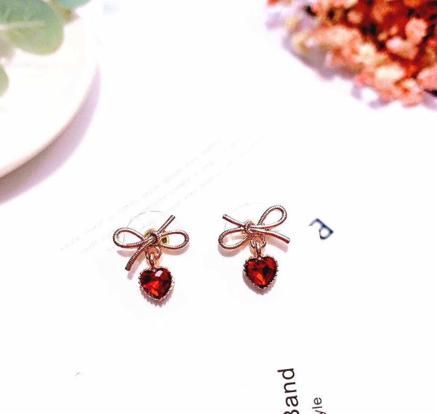 Heart Bow Earrings (Heart and Bow Design)