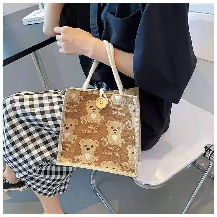 Cute Bear Canvas Tote Bag for Women and Students