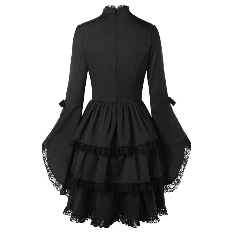 Round Neck Lace Tie Vintage Dress
