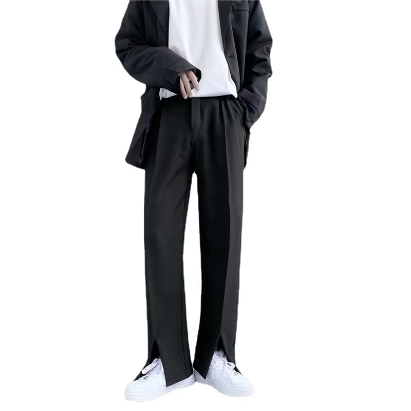 Flared Straight Leg Slacks with Mopping Slits