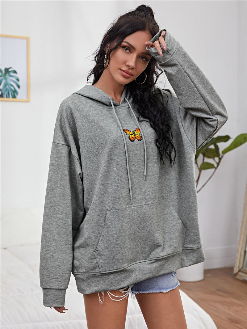 Printed Hooded Drawstring Sweatshirt with Drop-Shoulder