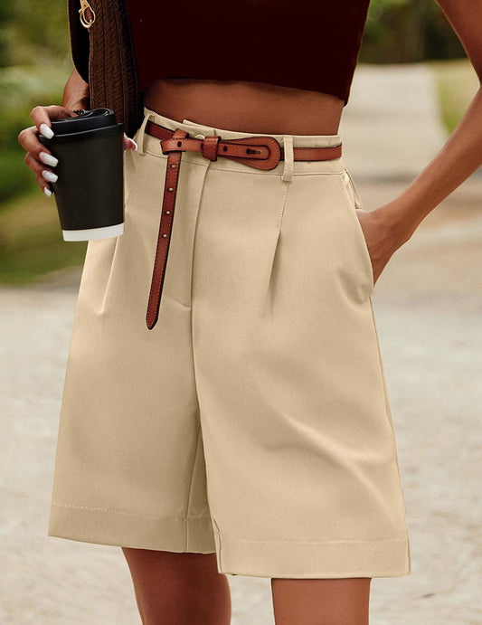 Knee-Length Women's Casual High Waist Suit Shorts (1pc)