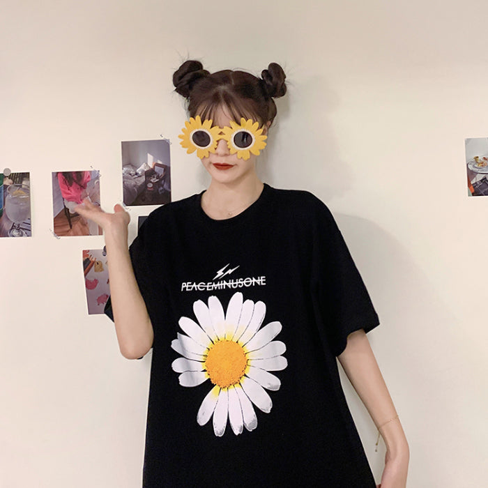Women's Hipster Summer T-Shirt with Sunflower Print