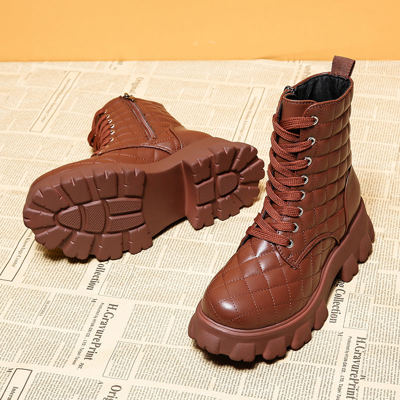 Plus Size Lace-Up Thick Sole Motorcycle Boots