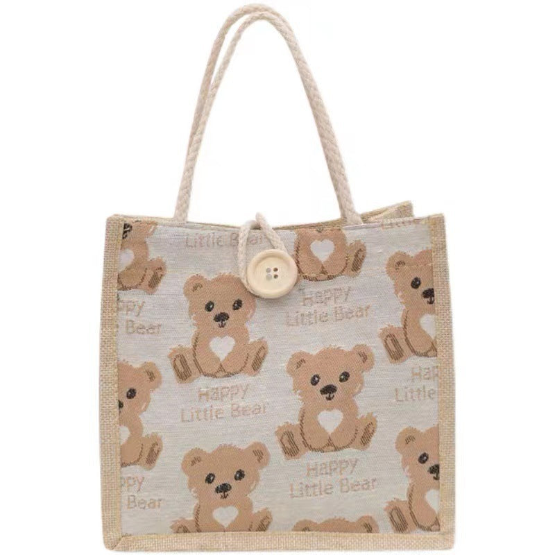 Cute Bear Canvas Tote Bag for Women and Students