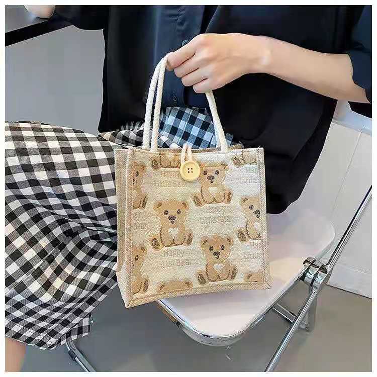 Cute Bear Canvas Tote Bag for Women and Students