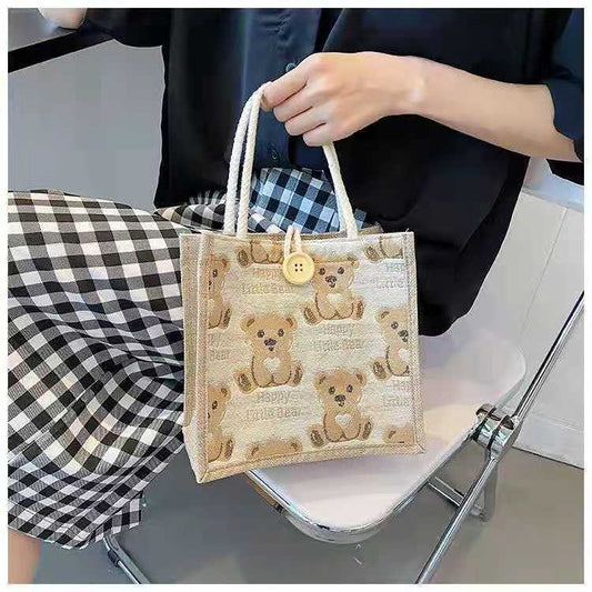 Cute Bear Canvas Tote Bag for Women and Students