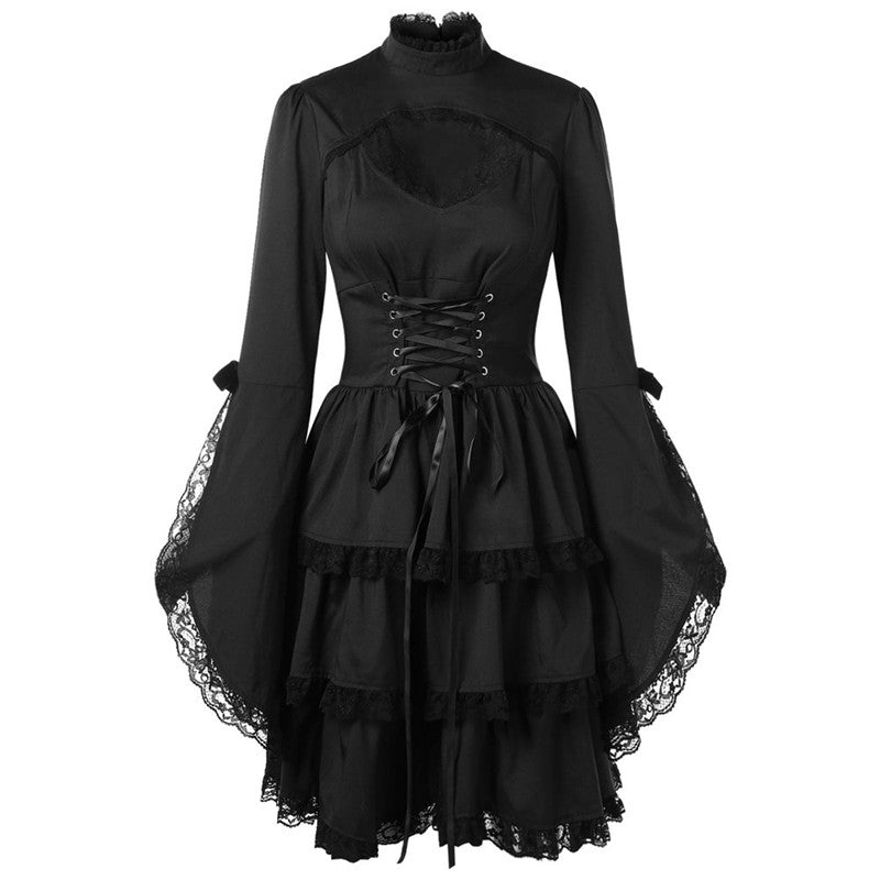Round Neck Lace Tie Vintage Dress