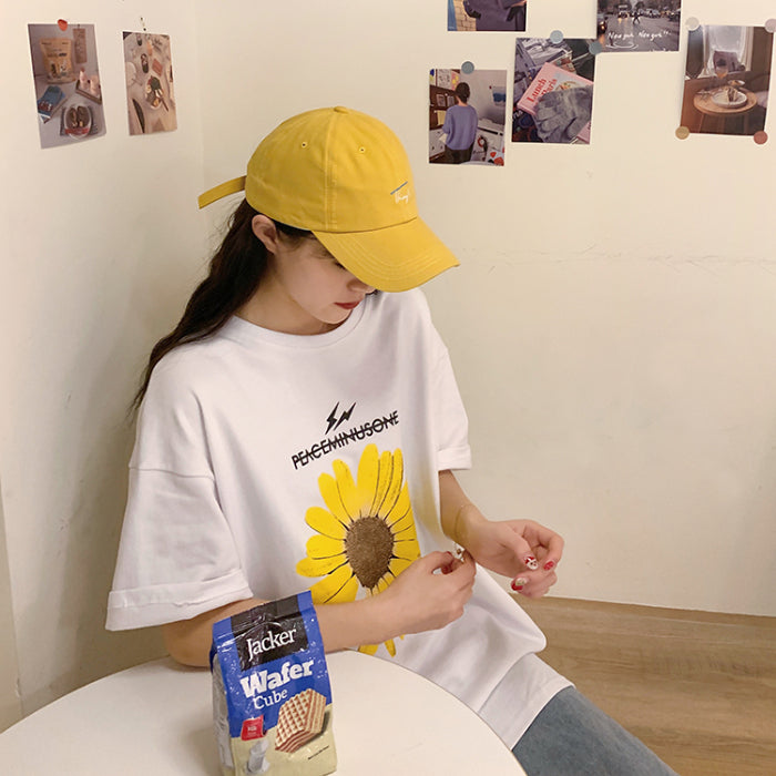 Women's Hipster Summer T-Shirt with Sunflower Print