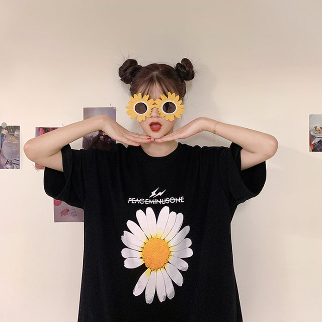 Women's Hipster Summer T-Shirt with Sunflower Print