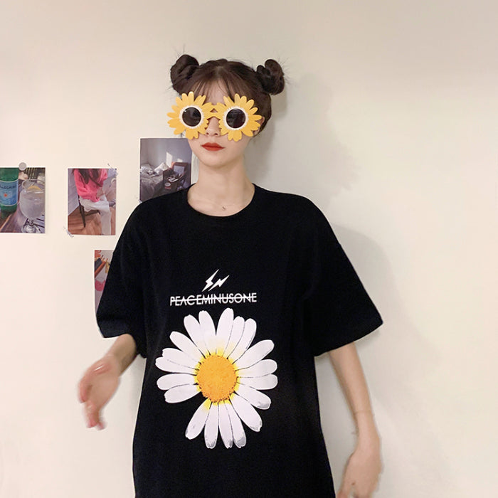 Women's Hipster Summer T-Shirt with Sunflower Print
