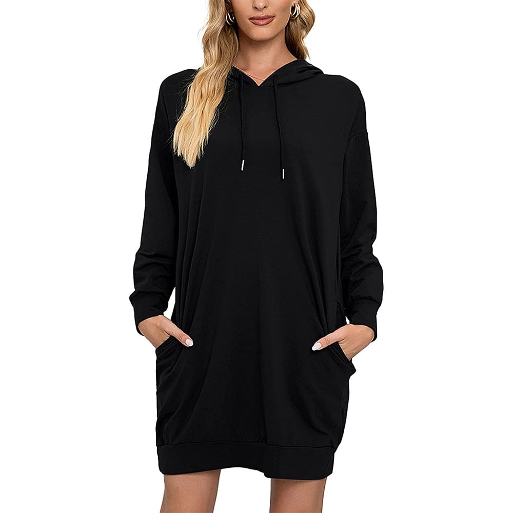 Hooded Mid-Length Lace-Up Long-Sleeved Sweater