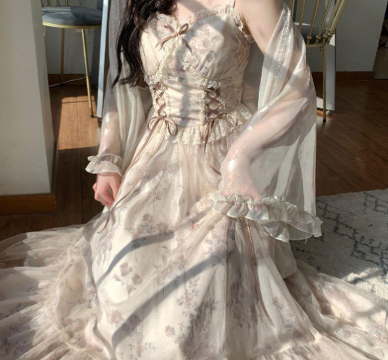 Glossy Lace Summer Sling Dress with Cardigan Outer Wear