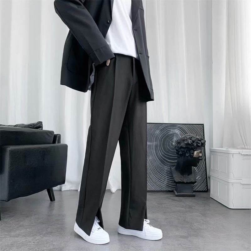 Flared Straight Leg Slacks with Mopping Slits