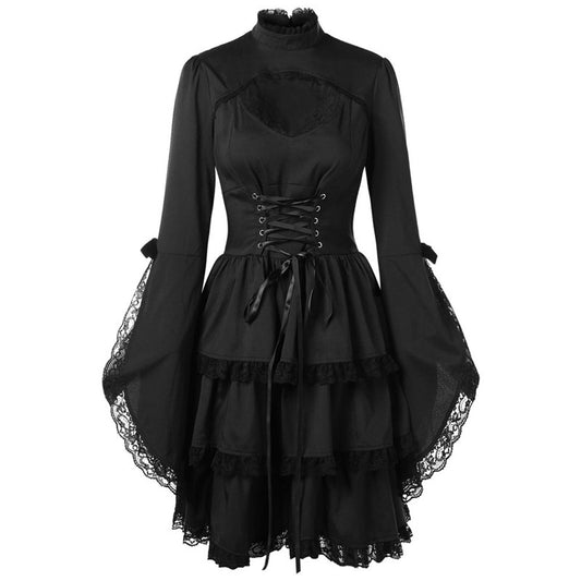 Round Neck Lace Tie Vintage Dress