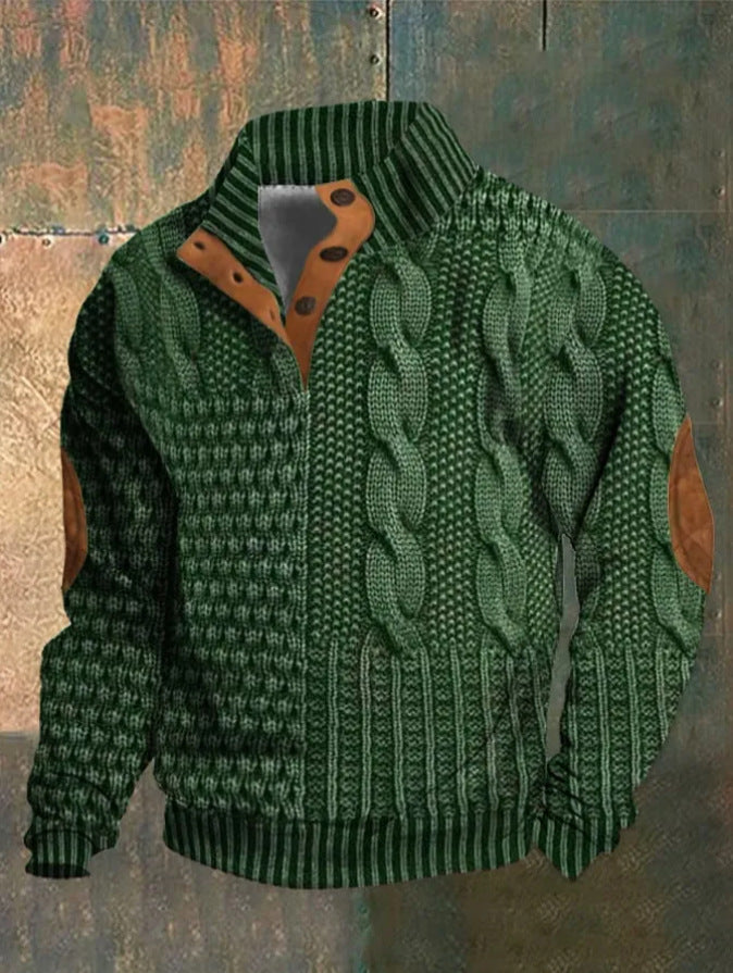 Men's Digital Vintage Printed Stand Collar Sweater