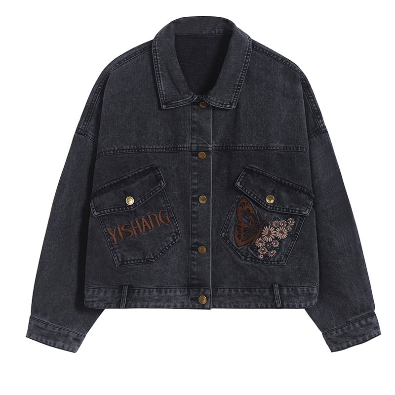 Retro Butterfly Embroidery Loose Crop Top