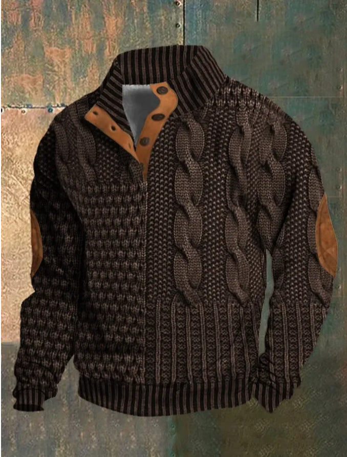 Men's Digital Vintage Printed Stand Collar Sweater