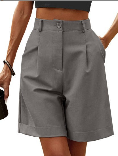 Knee-Length Women's Casual High Waist Suit Shorts (1pc)