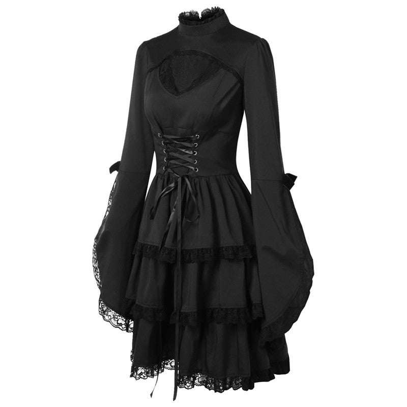 Round Neck Lace Tie Vintage Dress
