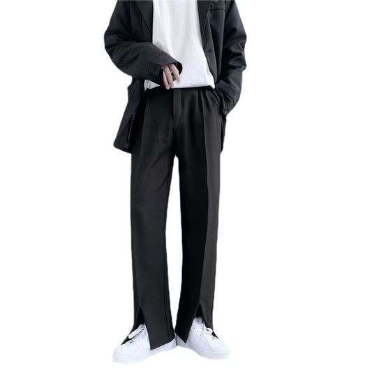 Flared Straight Leg Slacks with Mopping Slits