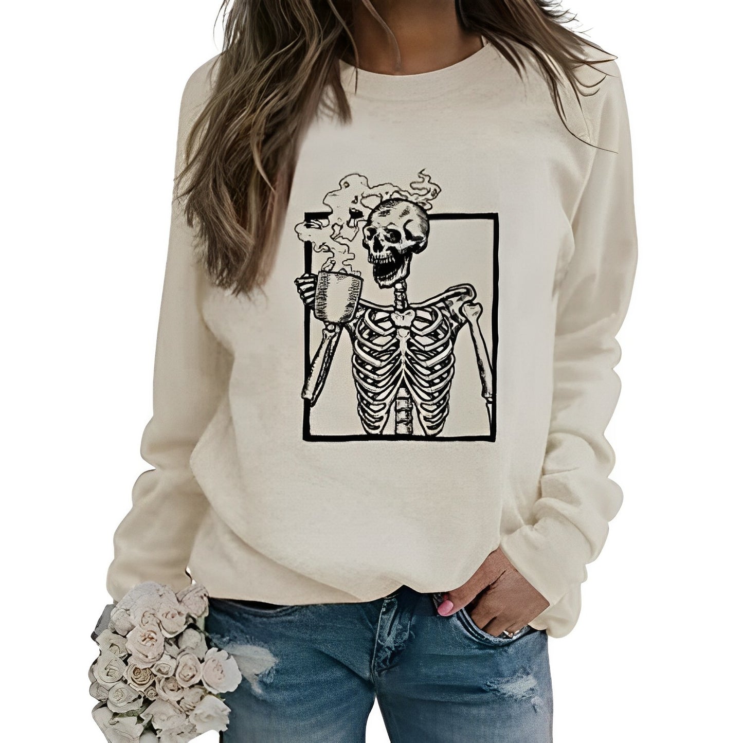 Day of the Dead Skull Print Long Sleeve Sweatshirt