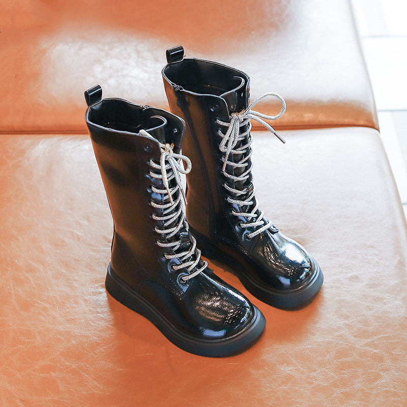 High-Top Long Martin Leather Boots for Girls